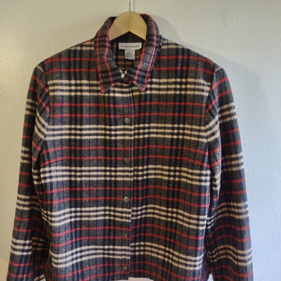 Vintage Evan Picone Plaid Jacket Wool Blazer Logo Snaps Boho Classic Women 14/16 - Picture 2 of 9